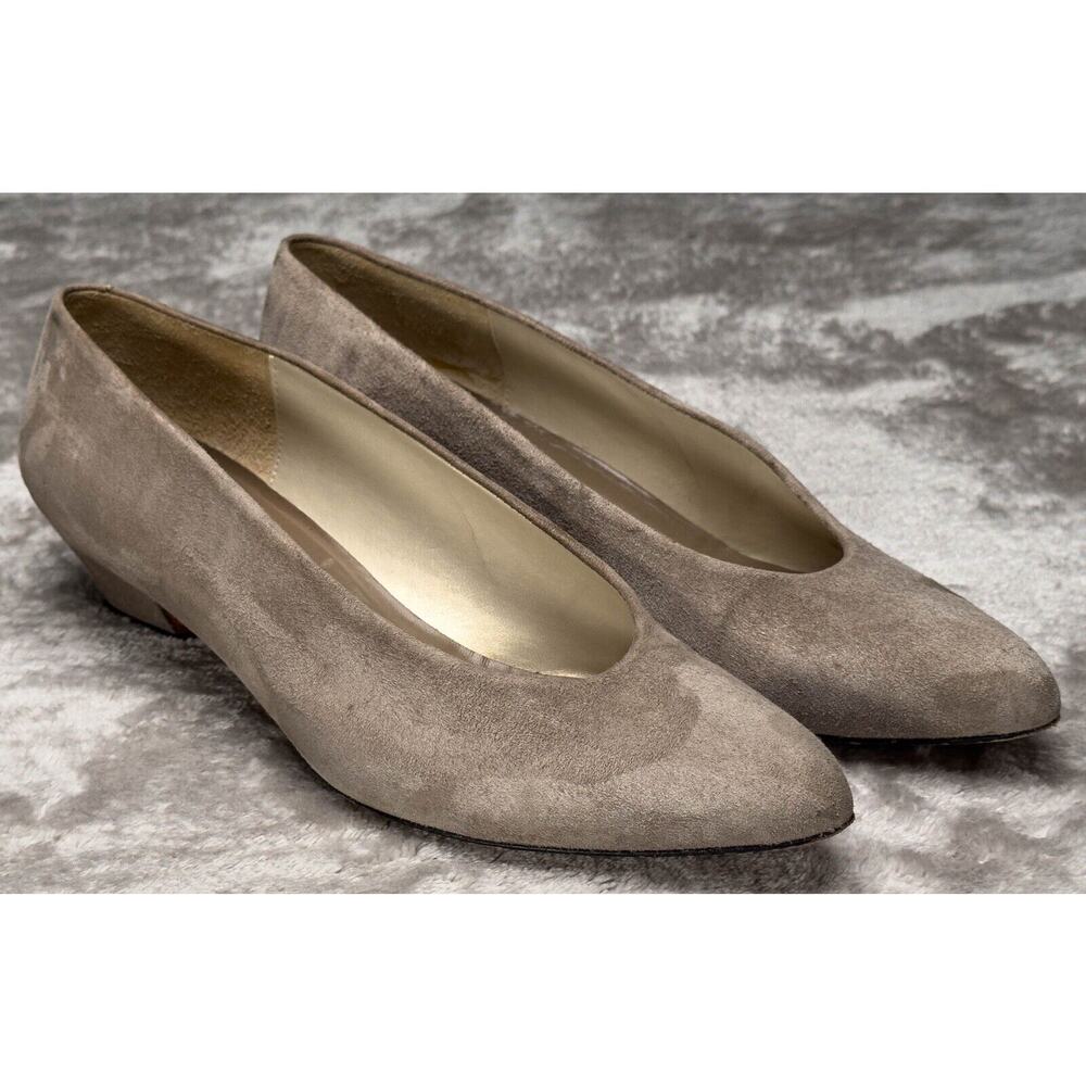 Evan Picone Vintage Tan Suede Leather Kitten Heels Pointed Toe Womens Size 7.5